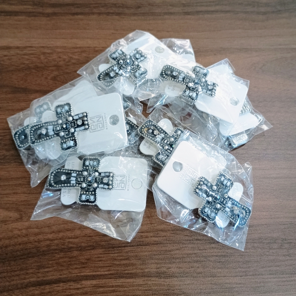 RESELLERS.....Lot of 10.  Black Blue and Silver Adjustable  Cross Rings
